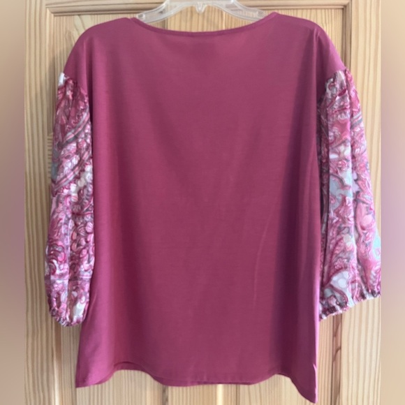 Ruby Rd Mauve Boat Neck With Paisley Sleeves Size Small - Picture 2 of 5
